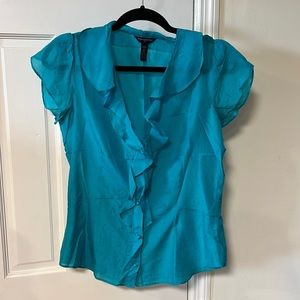 Banana Republic - turquoise silk blend v neck button down blouse - Size S